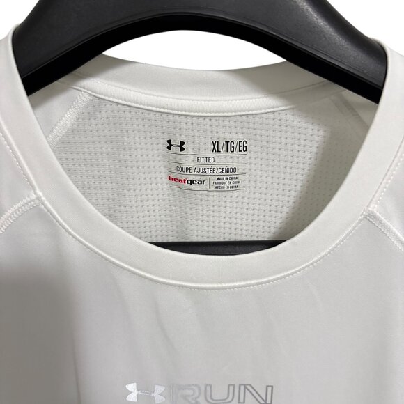 Under Armour RUN Fitted T Shirt Short Sleeve Size Large Heatgear White - Picture 4 of 6